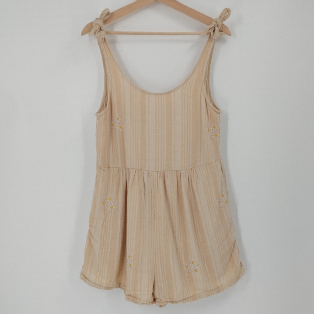 American Eagle Linen Blend Embroidered Romper